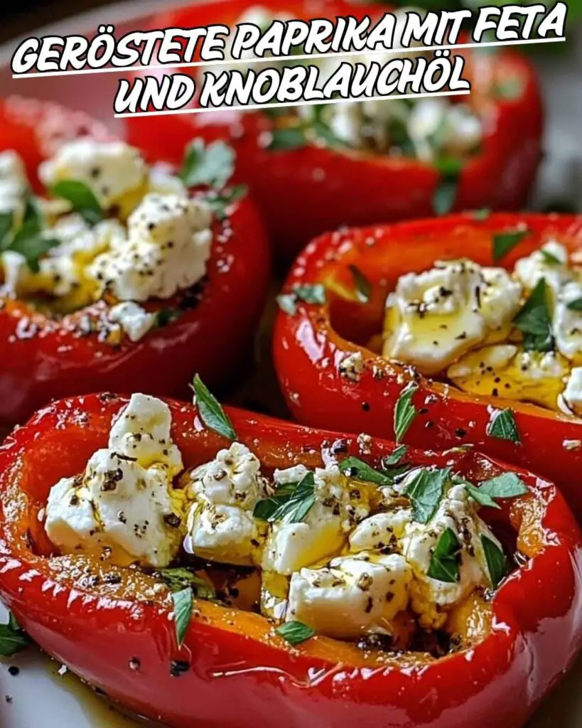 Gefüllte Paprika, mit Weichkäse und viel Knoblauch