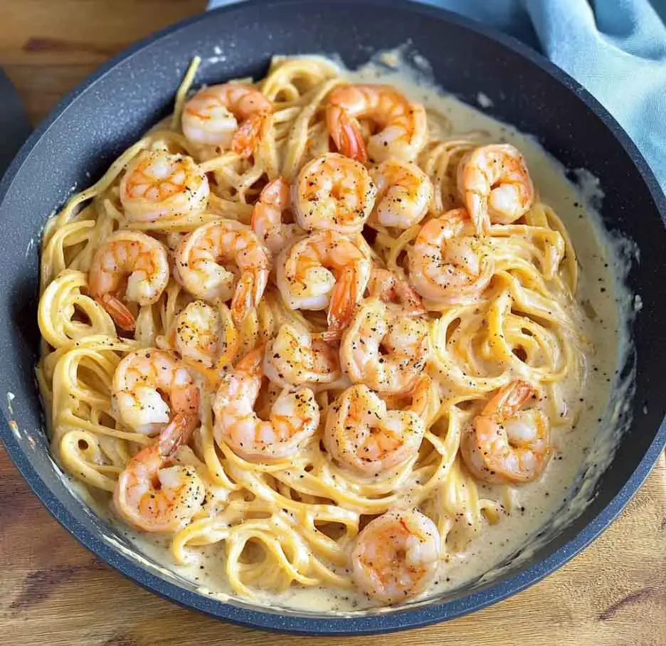 Spaghetti in Frischkäse-Sahne mit Garnelen 