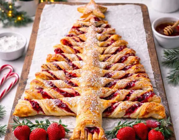 Erdbeer-Blätterteig-Baum